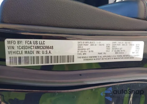 2021 Dodge Durango R/T Rwd from USA, damaged, VIN 1C4SDHCT4MC639648